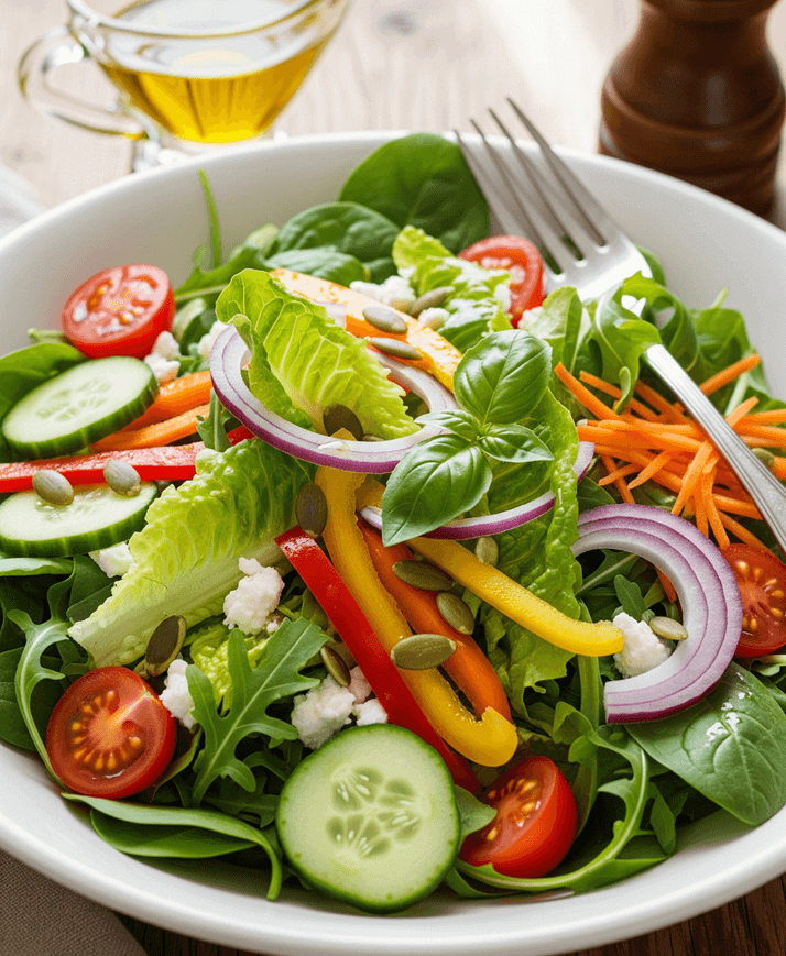 A fresh green salad with various vegetables