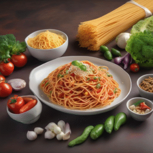 Veggie Delight Spaghetti with zucchini, bell pepper and cherry tomatoes — A & S Fusion, 8028 Granville St Vancouver