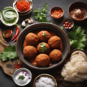 “Plate of Malai Kofta with basmati rice and garlic naan — vegetarian specialty Vancouver