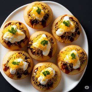 Dahi Sev Puri with yogurt, chutneys and sev — A & S Fusion, 8028 Granville St Vancouver"