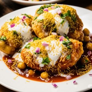 Samosa Chaat (2 PC) with yogurt, tamarind & mint chutney — A & S Fusion, 8028 Granville St Vancouver