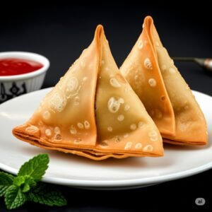 Veg samosas (2pc) with mint chutney — A & S Fusion, 8028 Granville St Vancouver"