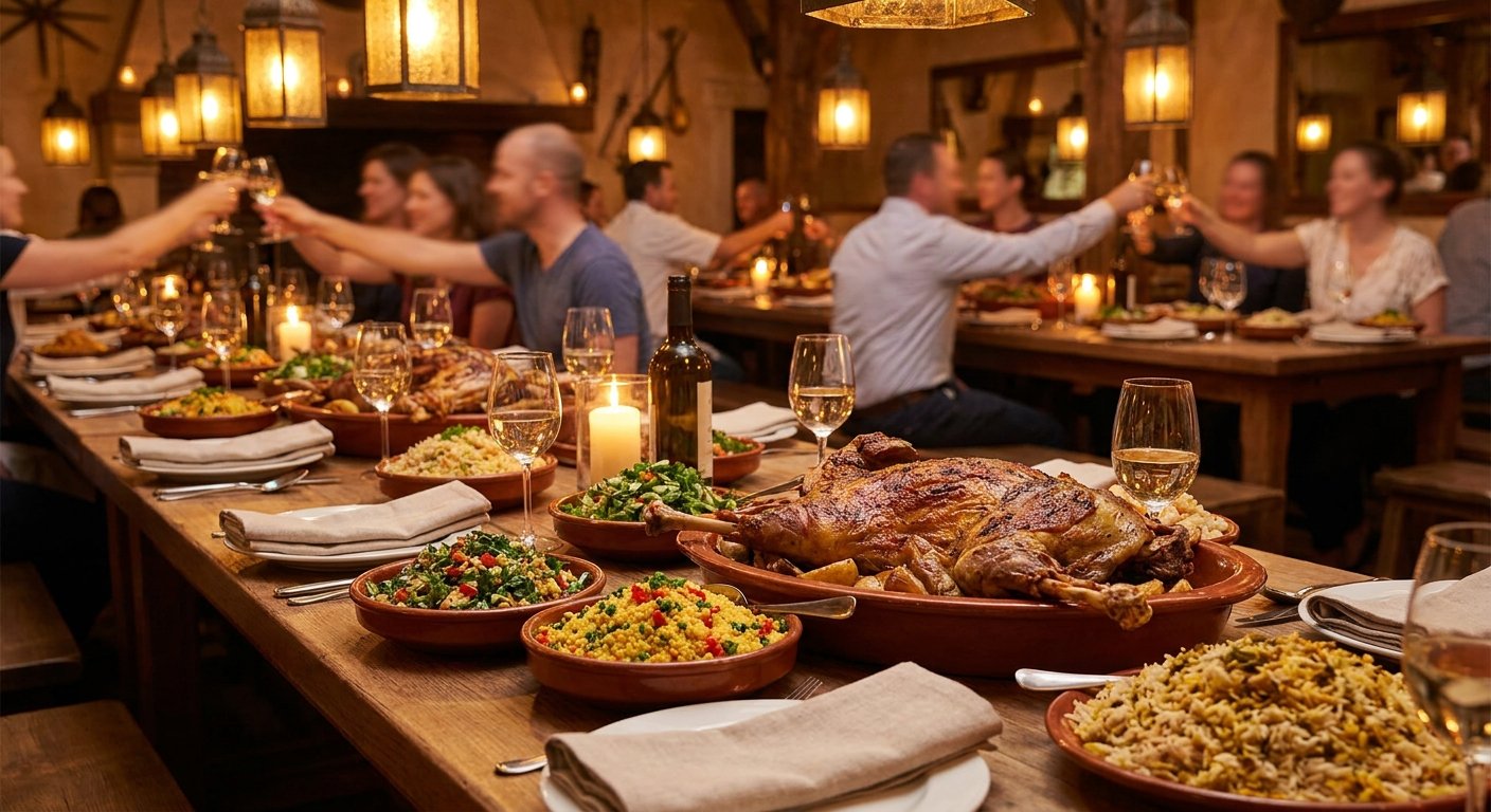 Large shared table setting, among the best restaurants for group dining in Vancouver