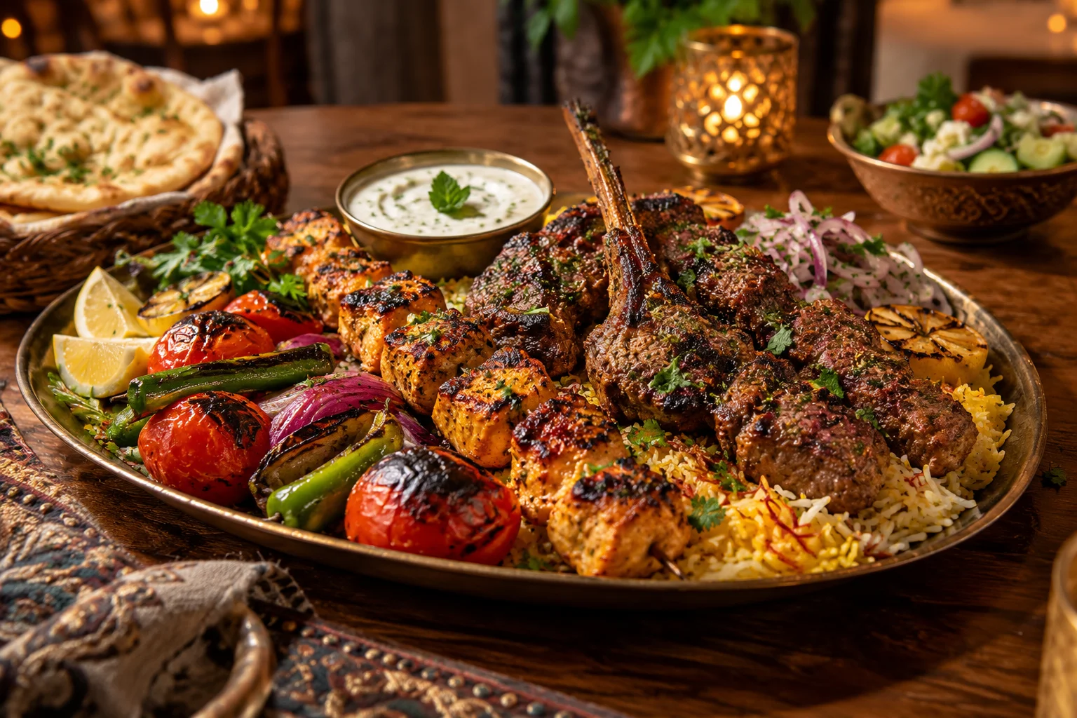 Halal restaurant Marpole grilled kebab platter with saffron rice