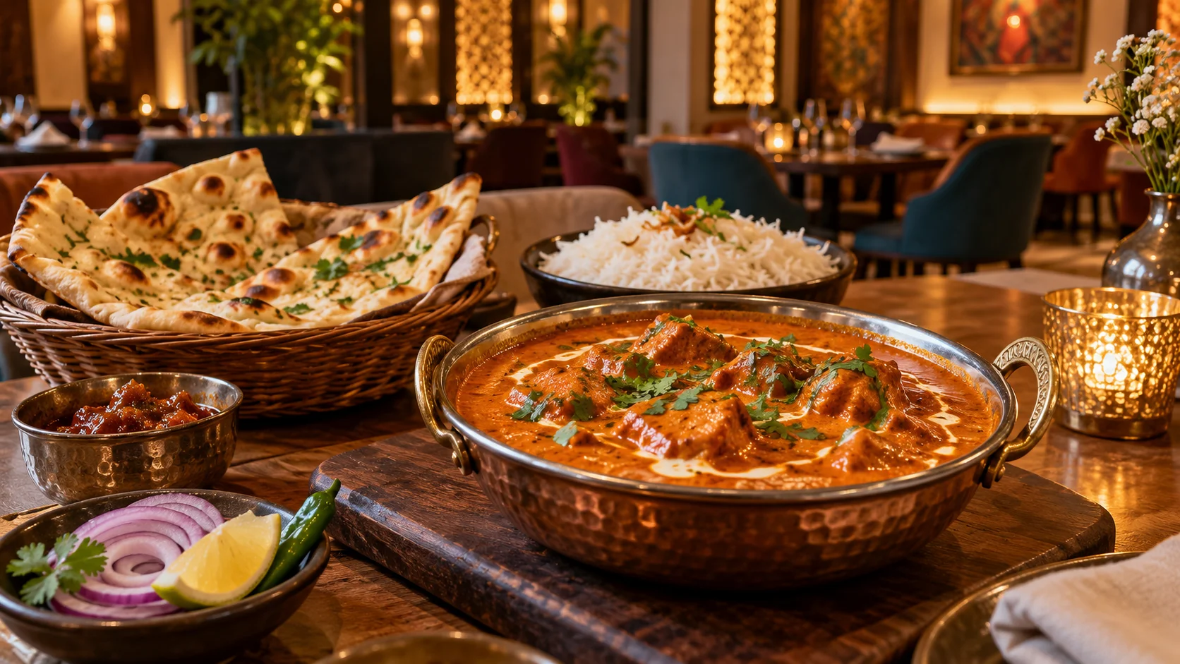 Indian restaurant Marpole butter chicken curry with naan and rice